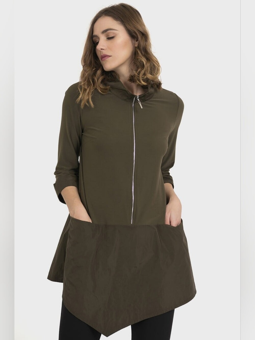 Joseph Ribkoff Olive Green Zip Front Tunic Jacket Top Size 12
